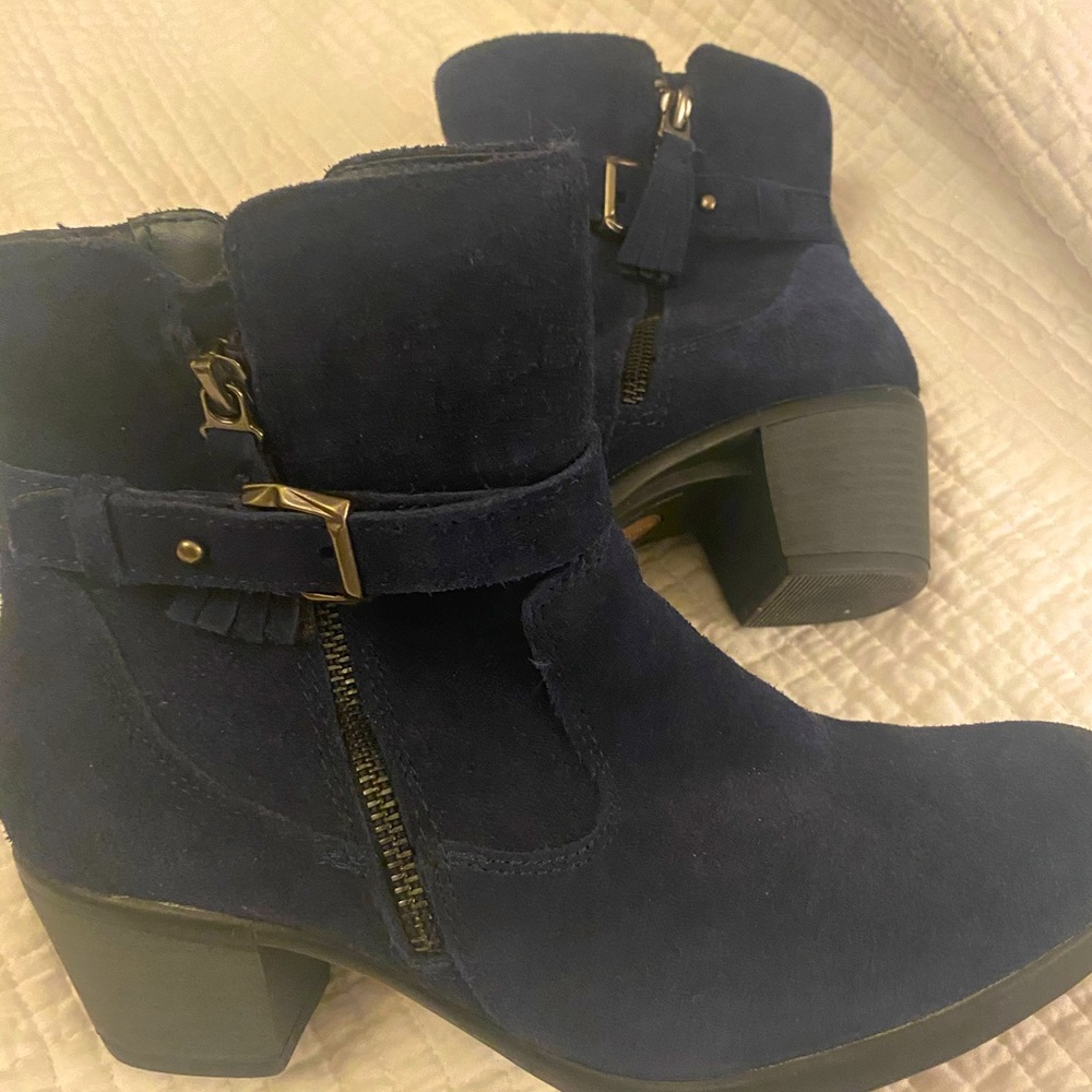 Navy Blue Blue Suede Booties